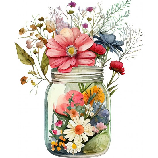 Sticker decorativ, Borcan cu Flori, Multicolor, 73 cm, 1265STK-5