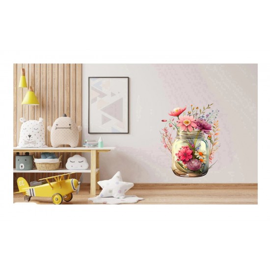 Sticker decorativ, Borcan cu Flori, Multicolor, 75 cm, 1265STK-6