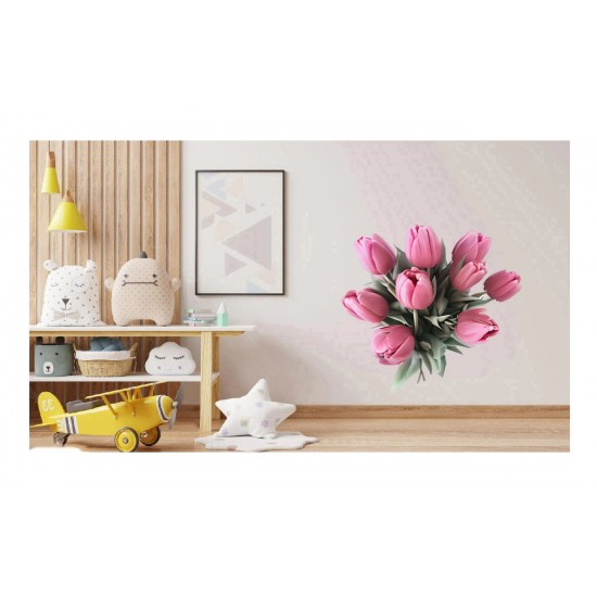 Sticker decorativ, Buchet Lalele, Roz, 60 cm, 1219STK