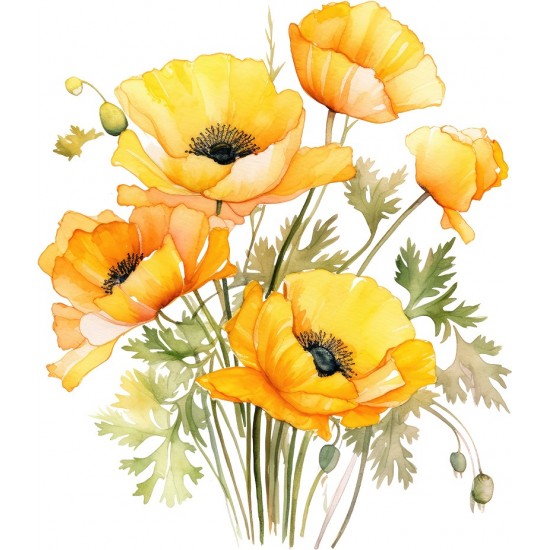 Sticker decorativ, Buchet de Flori Maci, Galben, 69 cm, 1350STK-6