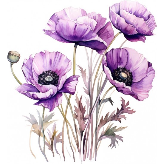 Sticker decorativ, Buchet de Flori Maci, Mov, 65 cm, 1350STK-2