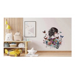 Sticker decorativ, Fata, Fluturi si Flori, Multicolor, 70 cm, 1208STK-1