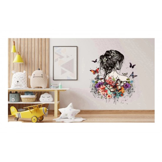 Sticker decorativ, Fata, Fluturi si Flori, Multicolor, 70 cm, 1208STK-5 Sticker decorativ, Fata, Fluturi si Flori, Multicolor, 70 cm, 1208STK-5