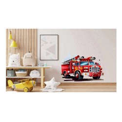 Sticker decorativ, Masina de Pompieri, Rosu, 68 cm, 1214STK-3