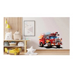 Sticker decorativ, Masina de Pompieri, Rosu, 72 cm, 1214STK-4