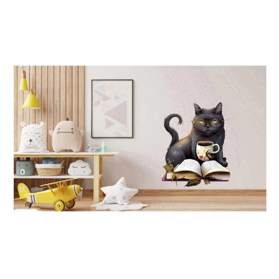 Sticker decorativ, Pisica, Negru, 77 cm, 1258STK-4